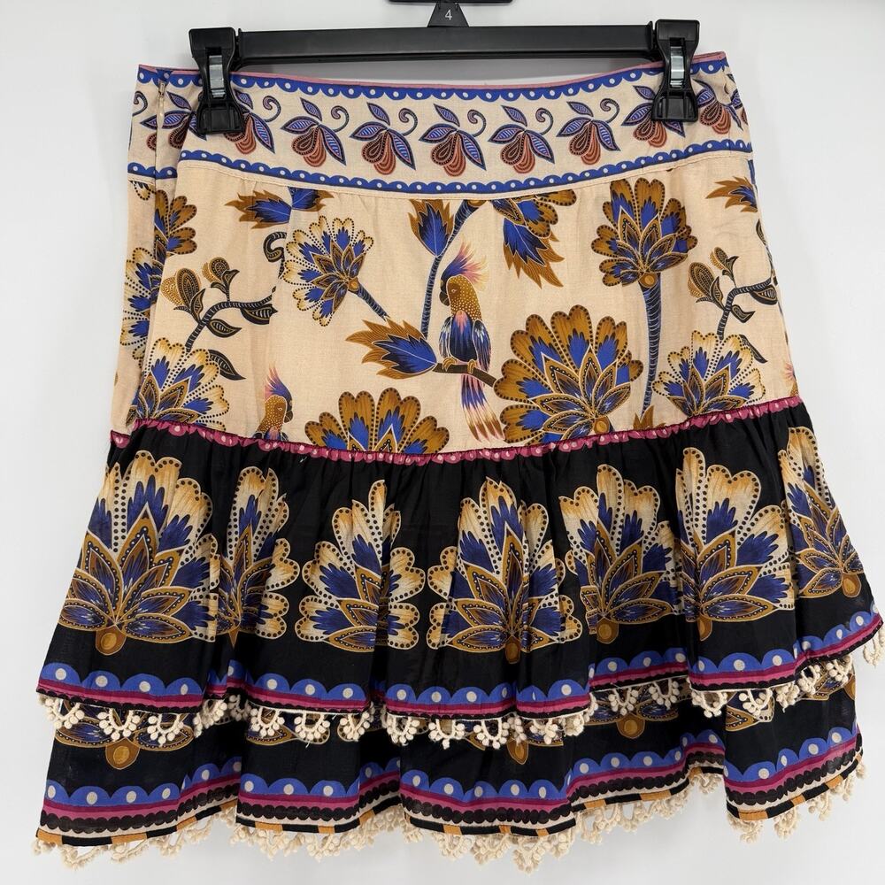 NEW Farm Rio Ainika Floral Tiered Mini Skirt Cream Women Medium Side Zipper - Picture 4 of 7